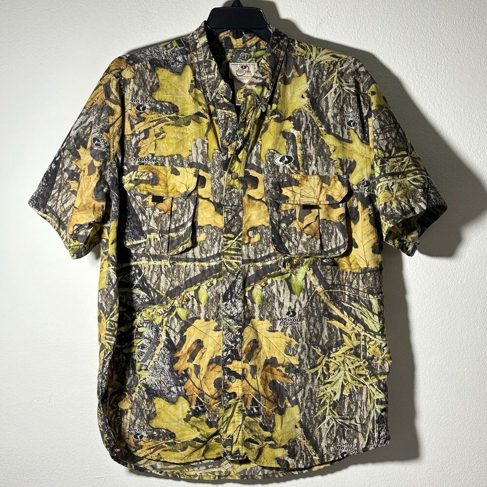 Mens Mossy Oak Treklite Obsession Camo Short-Sleeve Button-Down Shirt LARGE